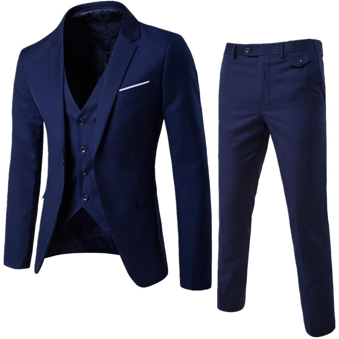 Men Slim Fit 3 Piece Suit One Button Blazer Tux Vest & Trousers