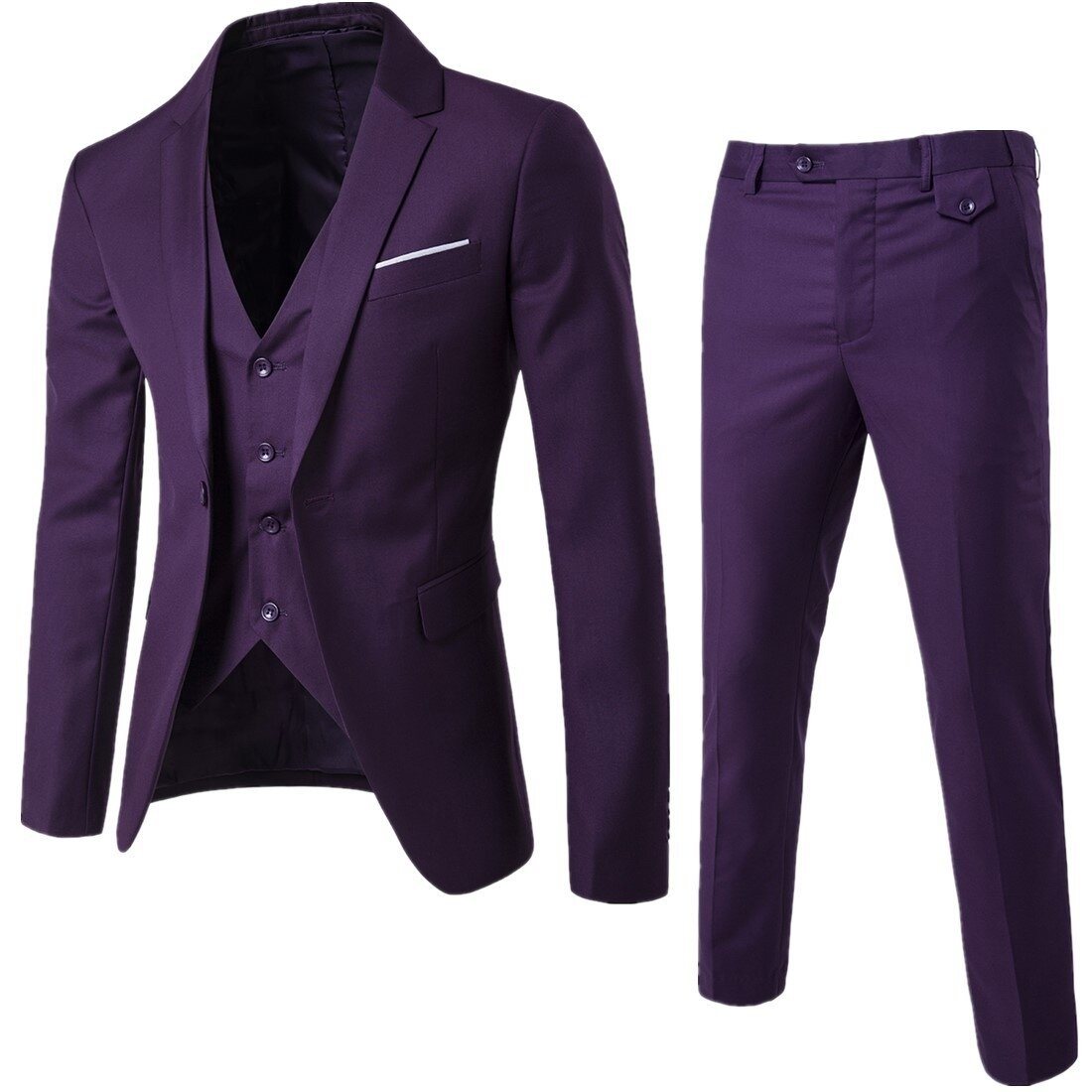 Men Slim Fit 3 Piece Suit One Button Blazer Tux Vest & Trousers