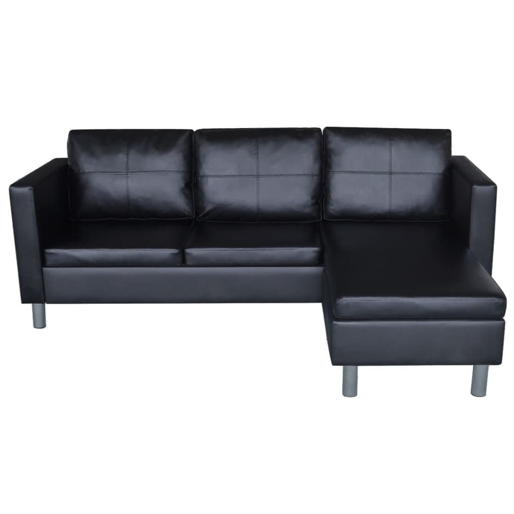 Sectional Sofa 3-Seater Artificial Leather Black