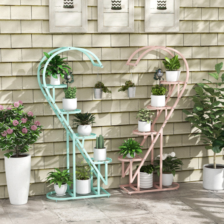 5 Tier Metal Plant Stand with Hanging Hook for Multiple Plants