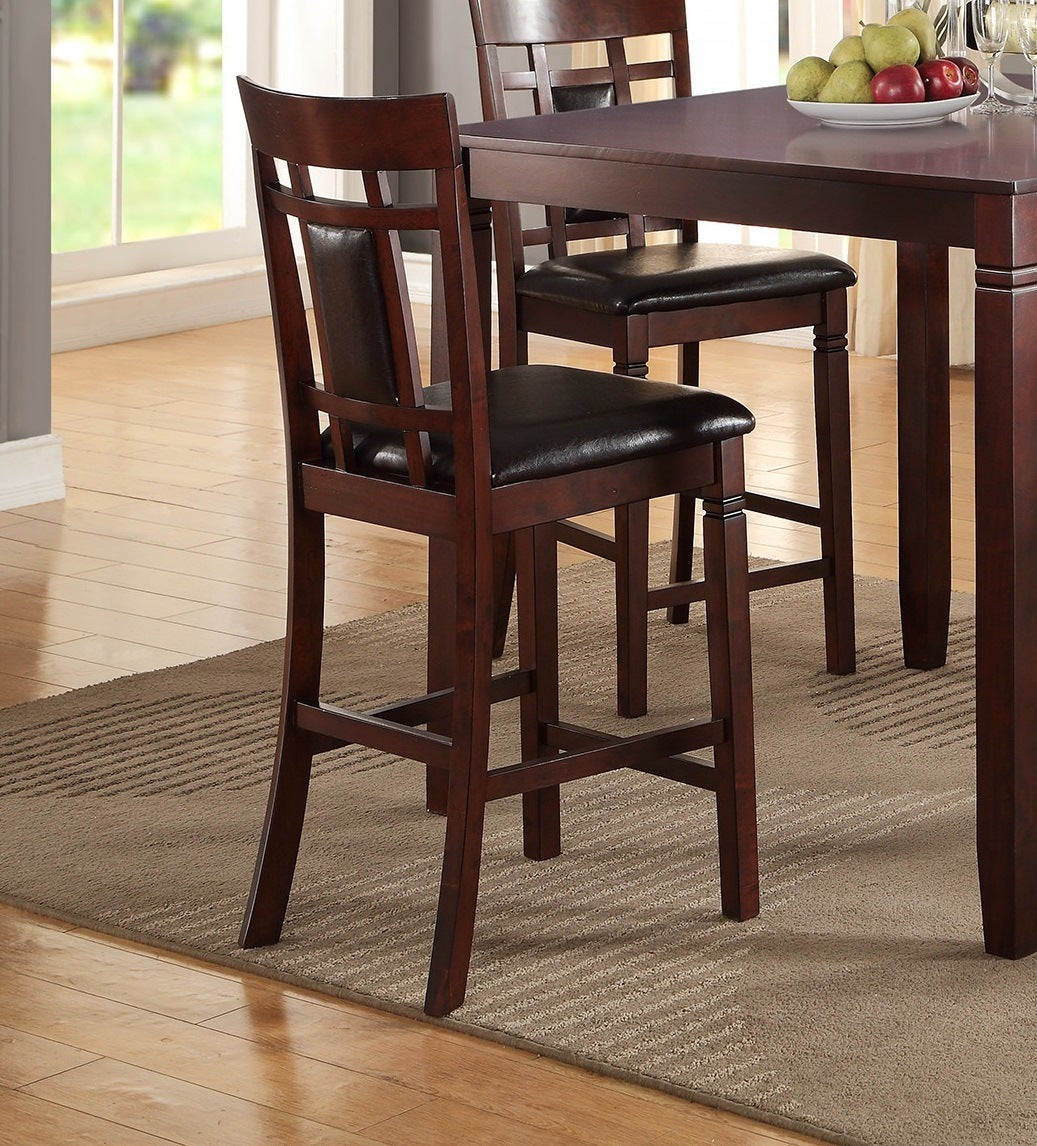 Modern Contemporary 5pc Counter Height Dining Set Cherry / Brown Finish Unique Eyelet Back 4x Chairs