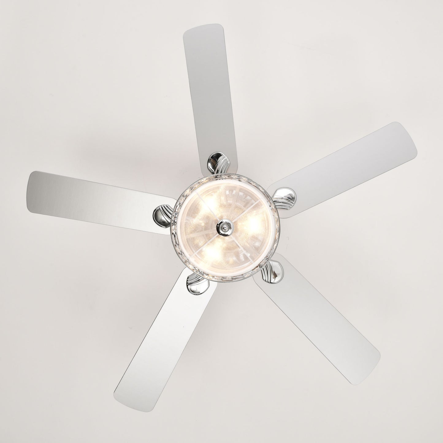52" Elegant Ceiling Fan Light with Remote, Crystal Chandelier Fan 5 Chrome Reversible Wood Blades for Dinning Room Bedroom Living Room