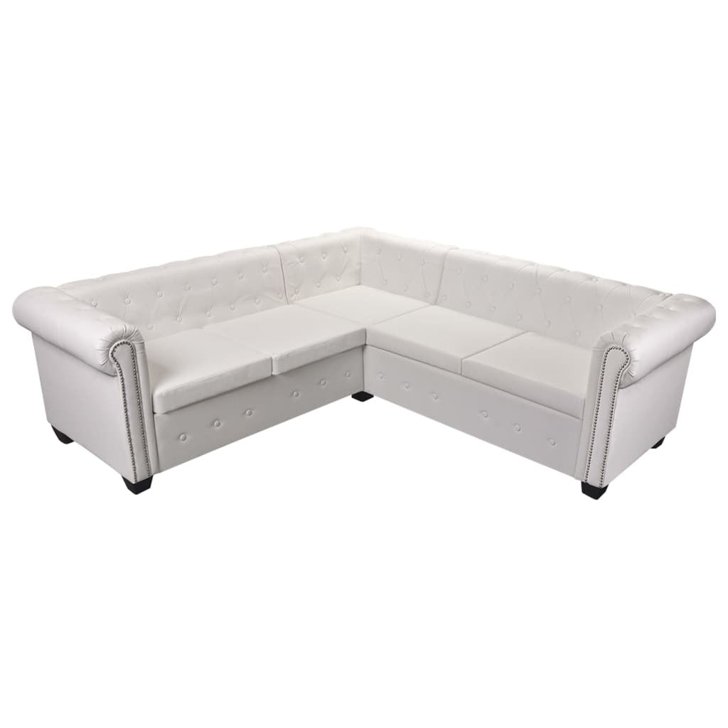 Chesterfield Corner Sofa 5-Seater White Faux Leather