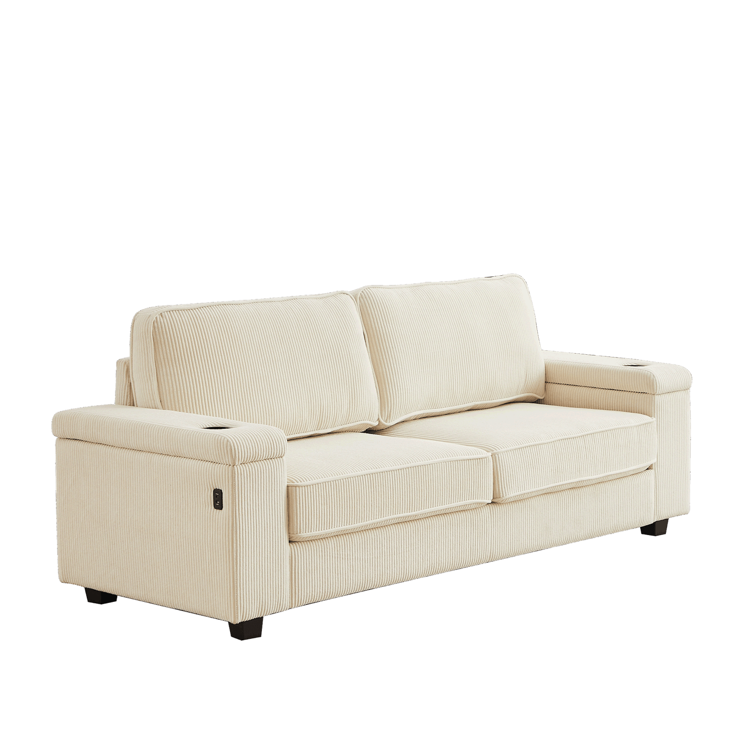86.5 inch Sofa Couch- Deep Seat Sofa with two storage spaces, T-Pyce Charging Ports , USB Charging Ports & 2 Cup ,Corduroy 3 Seater Couch, Modern Sofas for Living Room
