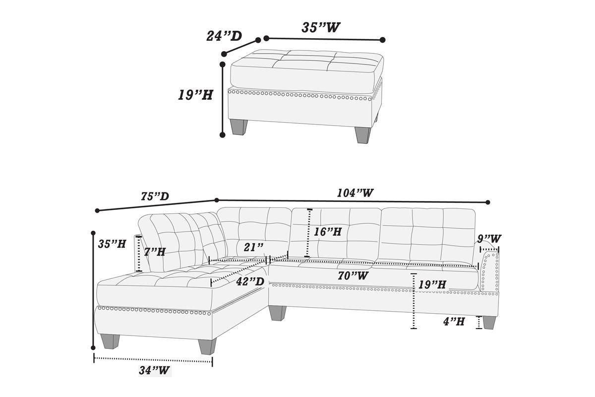 Modern Citrus Color 3pcs Sectional Living Room Furniture Reversible Chaise Sofa And Ottoman Tufted Polyfiber Linen Like Fabric Cushion Couch Pillows