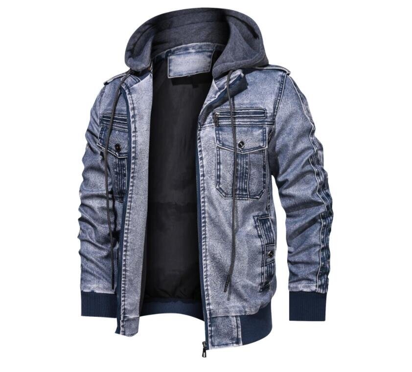 Men's Faux Leather Hooded Jacket