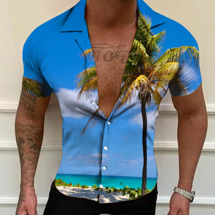 2022 new European and American high quality beach style men's shirts 3D digital printing shirts