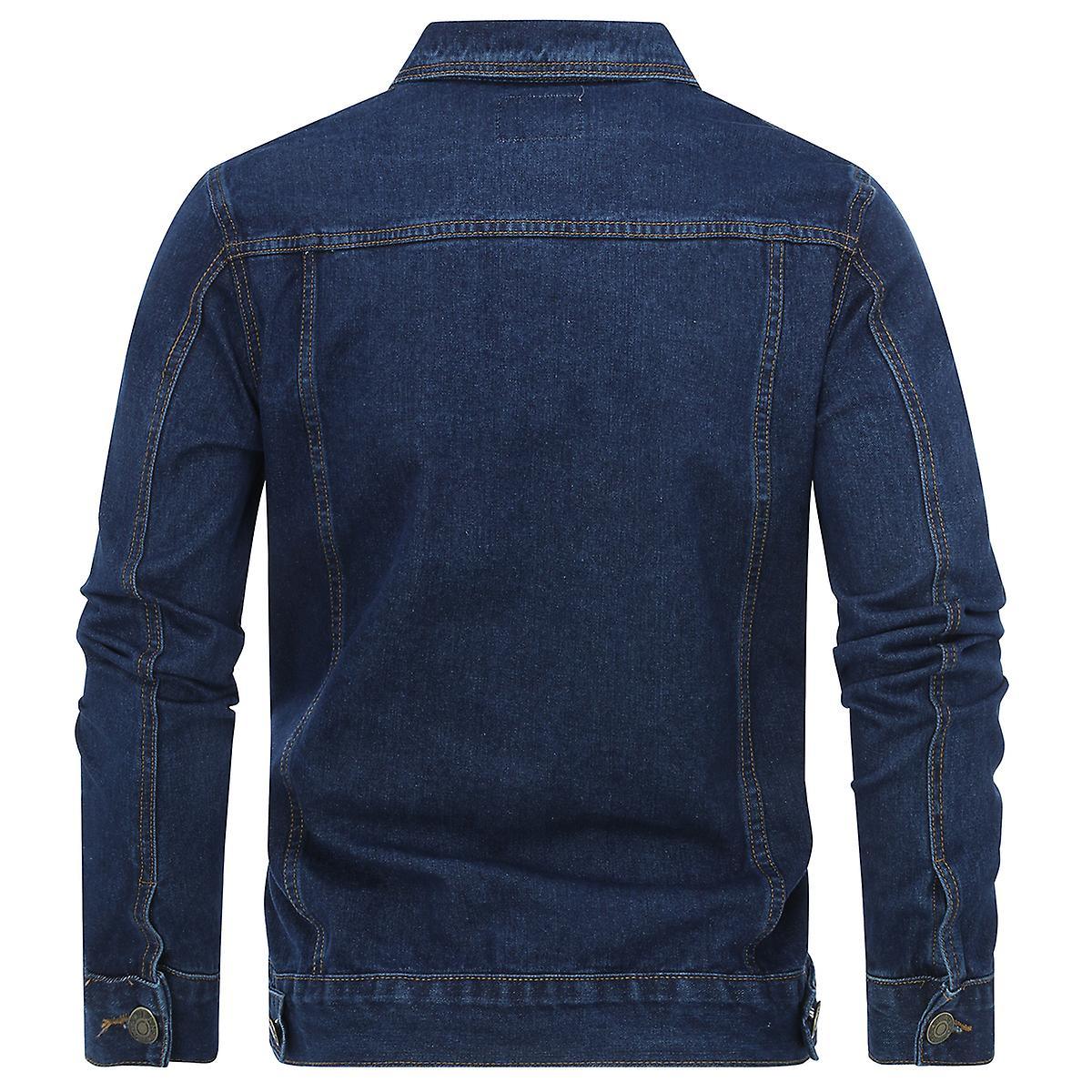 Mens Lapel Classic Denim Jacket Button Down Solid Outwear