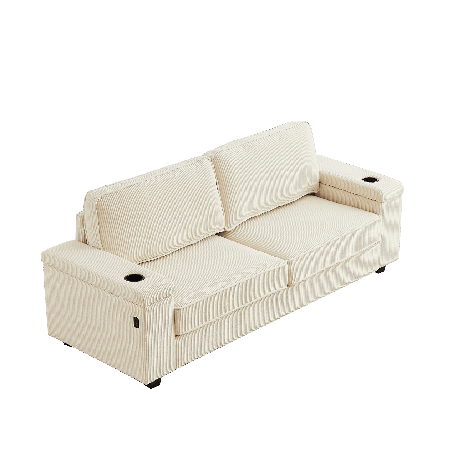 86.5 inch Sofa Couch- Deep Seat Sofa with two storage spaces, T-Pyce Charging Ports , USB Charging Ports & 2 Cup ,Corduroy 3 Seater Couch, Modern Sofas for Living Room