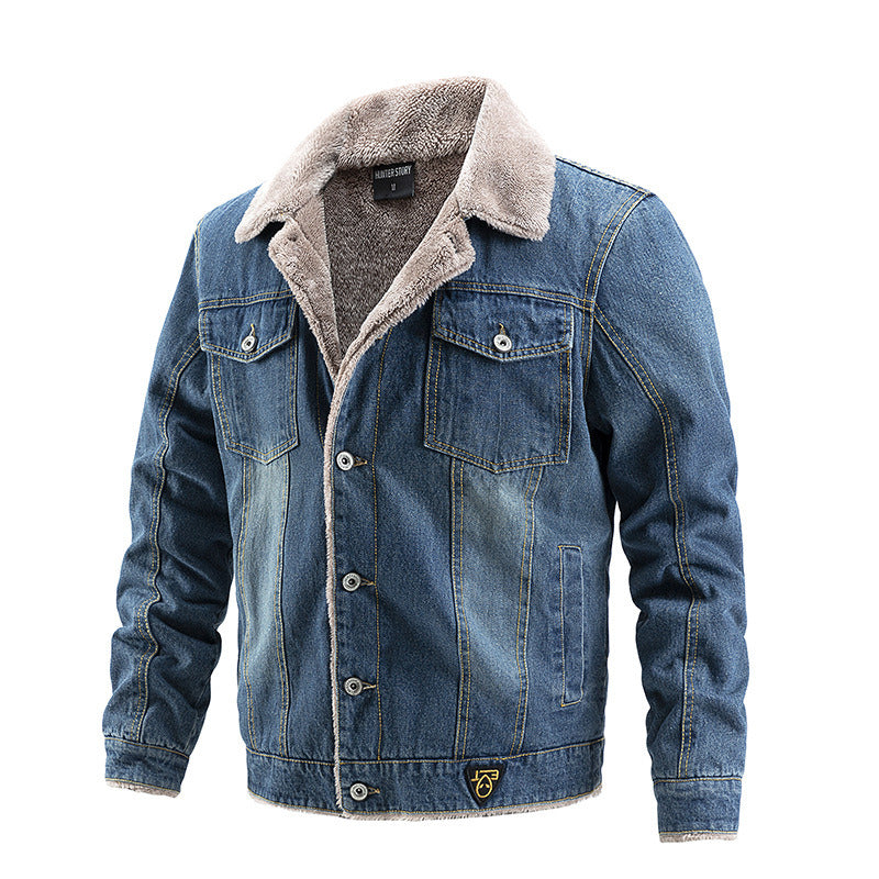 Men Fleece Denim Jacket Vintage High Quality Spring Autumn Winter Warm Coat Casual Outerwear Fashion Trend Streetwear New S-2XL