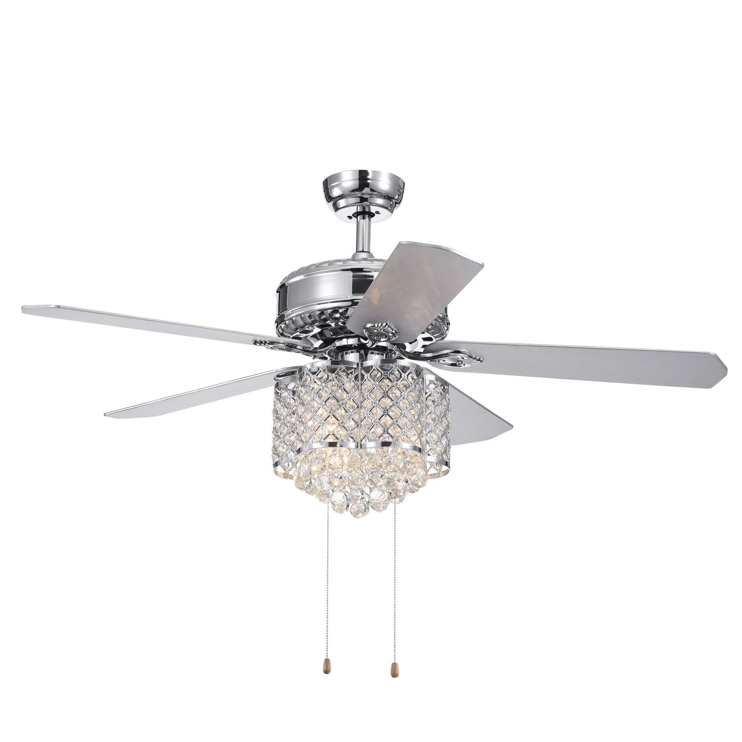 Deidor 5-blade 52-inch Chrome Ceiling Fan with 3-Light Crystal Chandelier