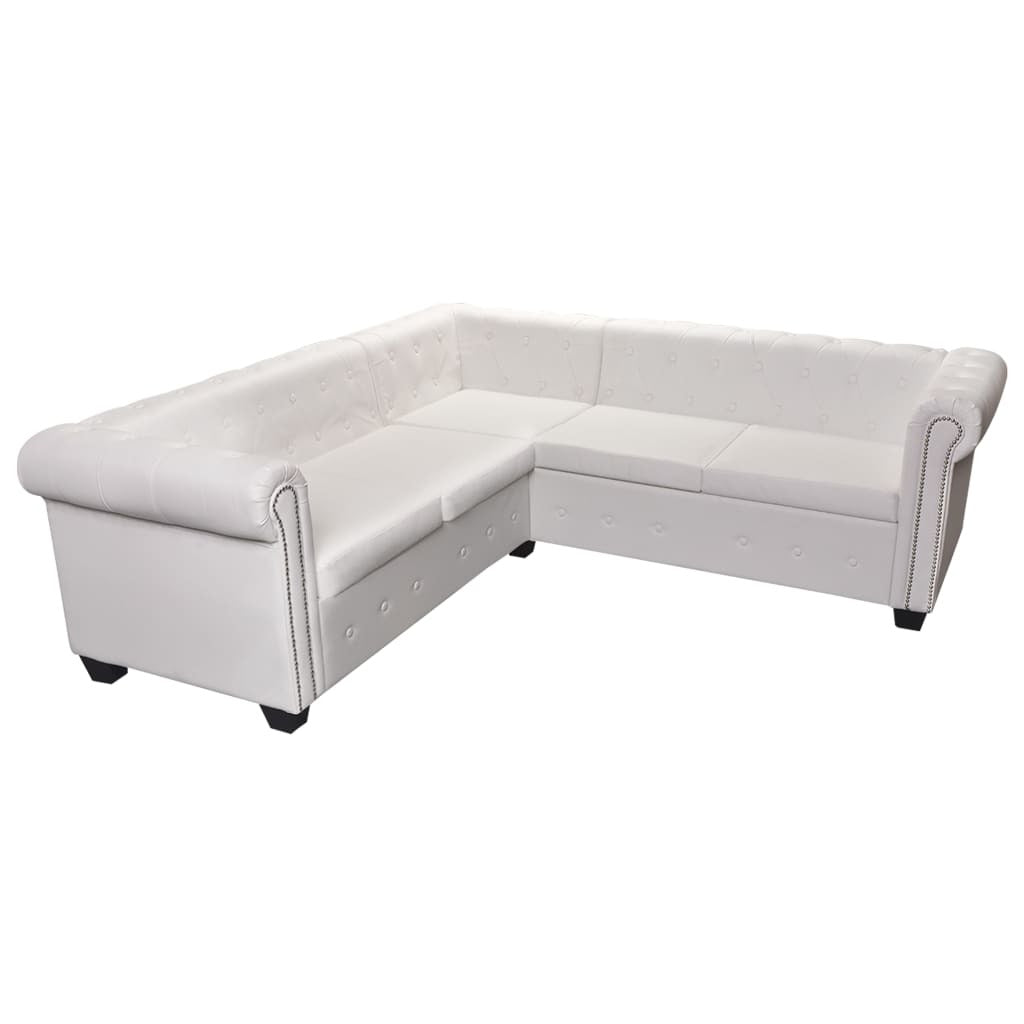 Chesterfield Corner Sofa 5-Seater White Faux Leather