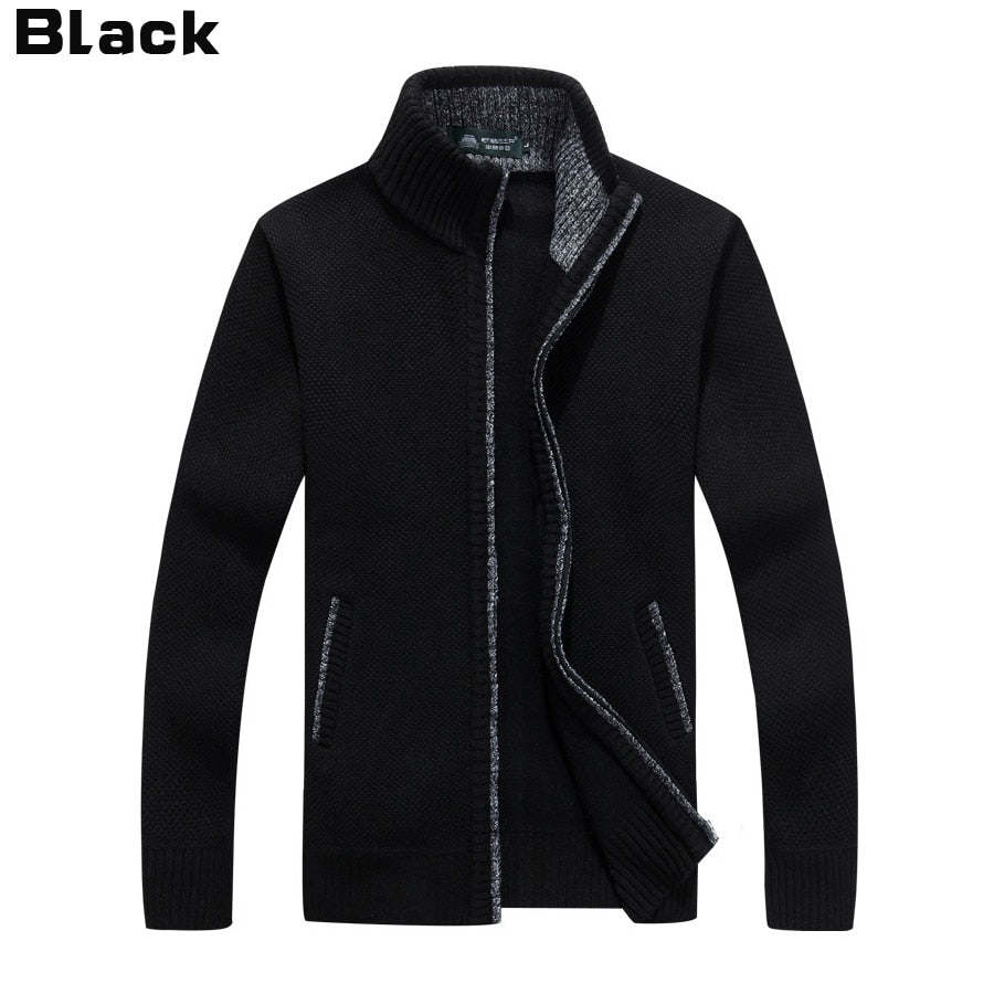 Winter Thick Men's Knitted Sweater Coat Off Long Sleeve Cardigan Fleece Male Causal Plus Size Clothing Men