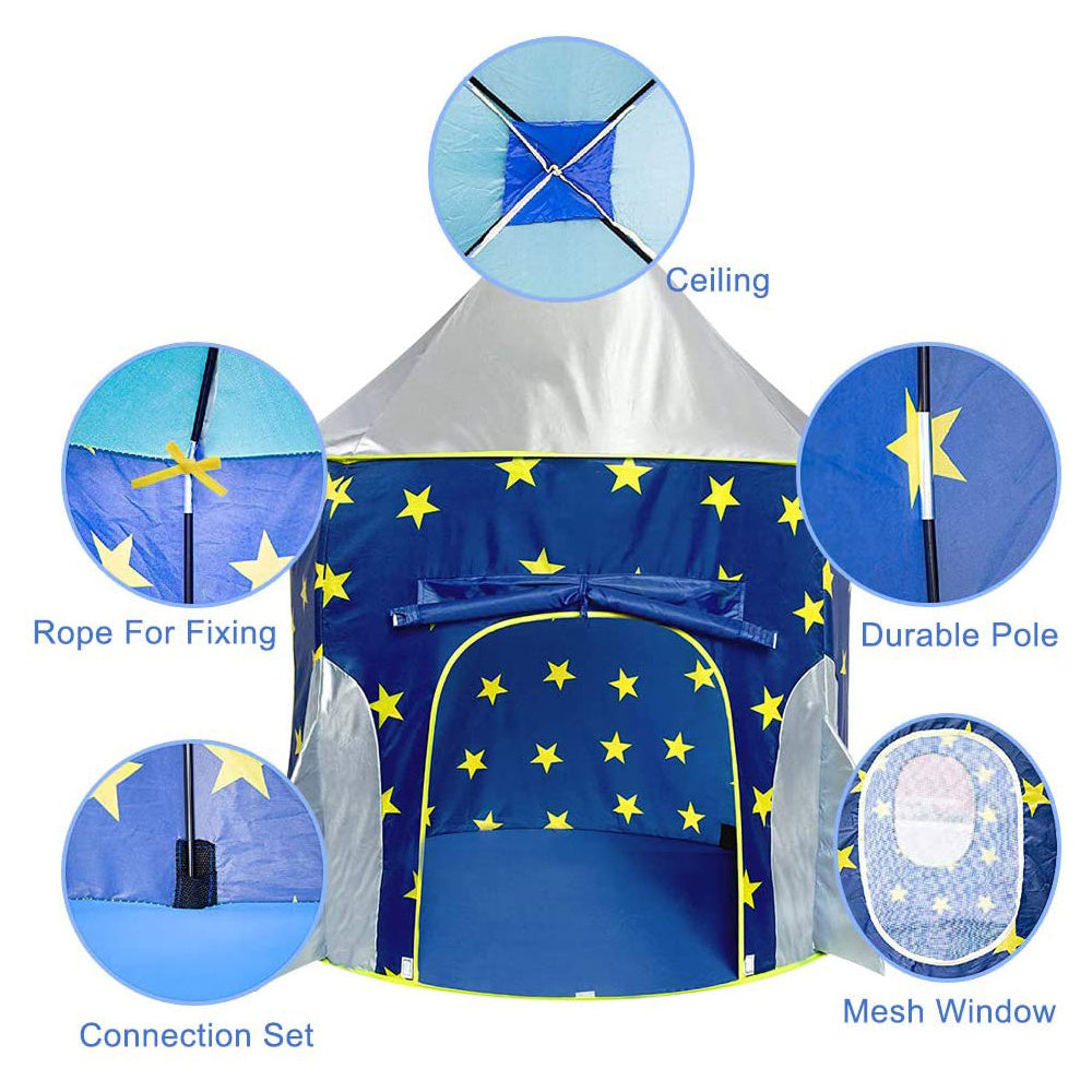 Pop Up Kids Tent - Spaceship Rocket Indoor Playhouse Tent for Boys and Girls