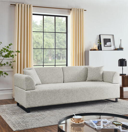 Linen Fabric 3 Seat Sofa with Two End Tables and Two Pillows,