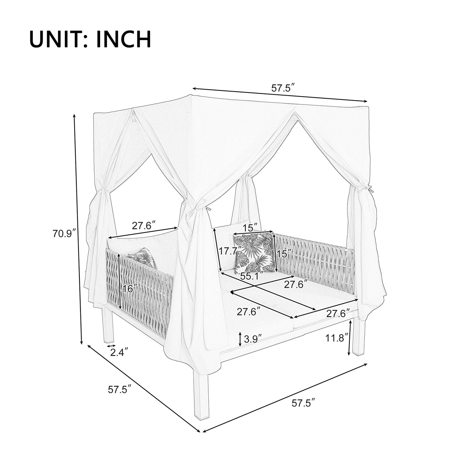 Outdoor Patio Sunbed with Curtains, High Comfort, Suitable for