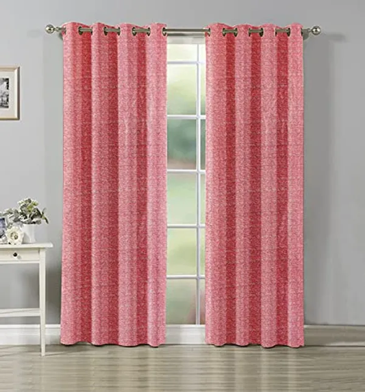 Pink Solid Texture Polyester Eyelet Curtain set