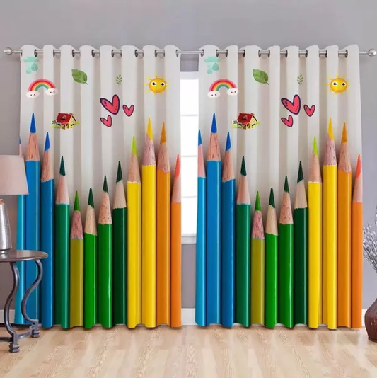 2-Piece Digital Printed Pencil Kids Room Curtains Set
