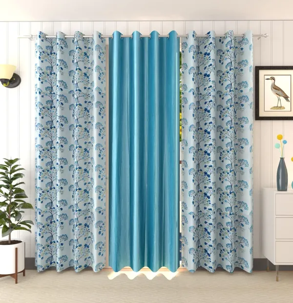 Aqua 3-Piece Polyester Blend Grommet Long Door Curtains Set