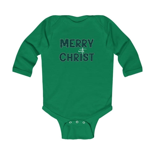 Infant Long Sleeve Graphic T-shirt, Merry With Christ, Green Plaid