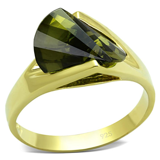 LOS655 - Gold 925 Sterling Silver Ring with AAA Grade CZ  in Olivine