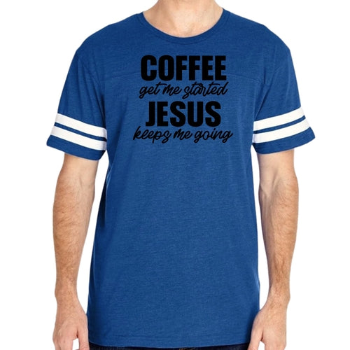 Mens Vintage Sport Graphic T-shirt Coffee Get Me Started, Jesus Keeps