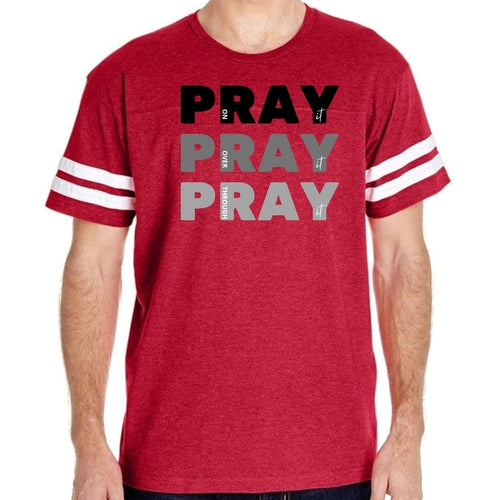 Mens Vintage Sport Graphic T-shirt Pray On It Over It Through It Print