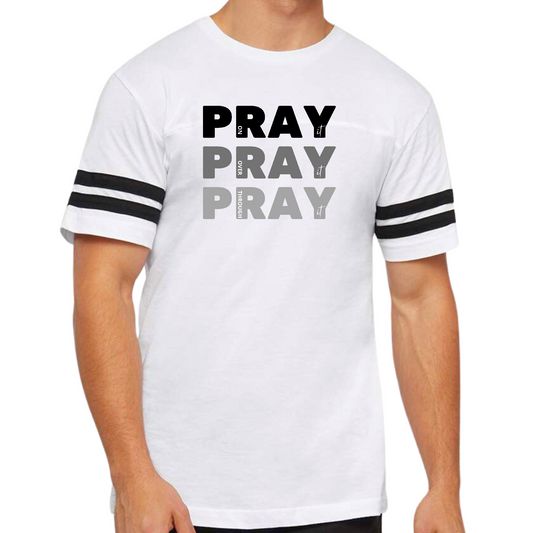 Mens Vintage Sport Graphic T-shirt Pray On It Over It Through It Print