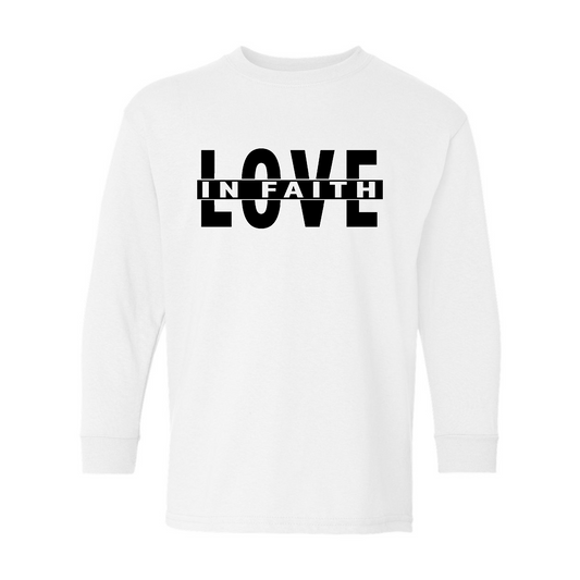 Youth Long Sleeve Graphic T-shirt, Love In Faith Black Illustration