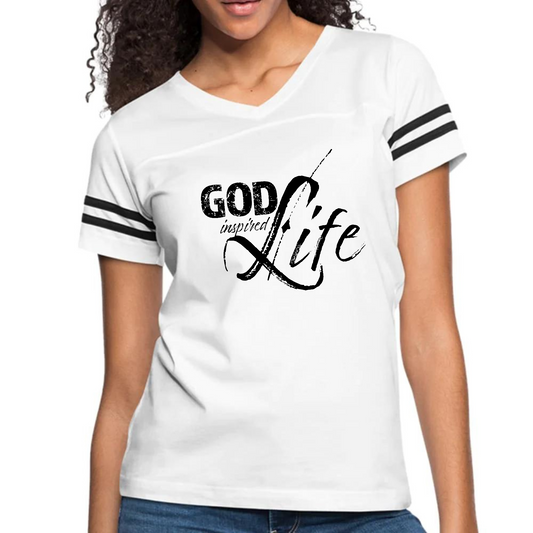 Womens Vintage Sport Graphic T-shirt, God Inspired Life Black