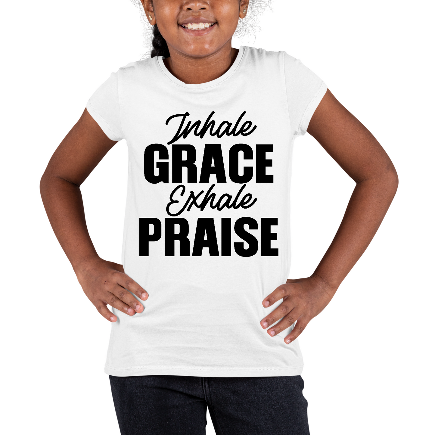 Youth Short Sleeve Graphic T-shirt Inhale Grace Exhale Praise Black