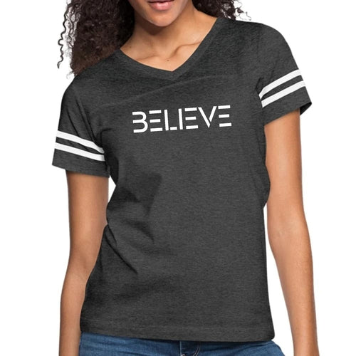 Womens Vintage Sport Graphic T-shirt, Believe White Print