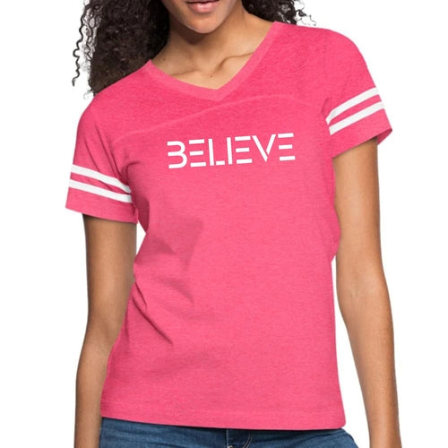 Womens Vintage Sport Graphic T-shirt, Believe White Print
