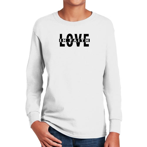 Youth Long Sleeve Graphic T-shirt, Love In Faith Black Illustration