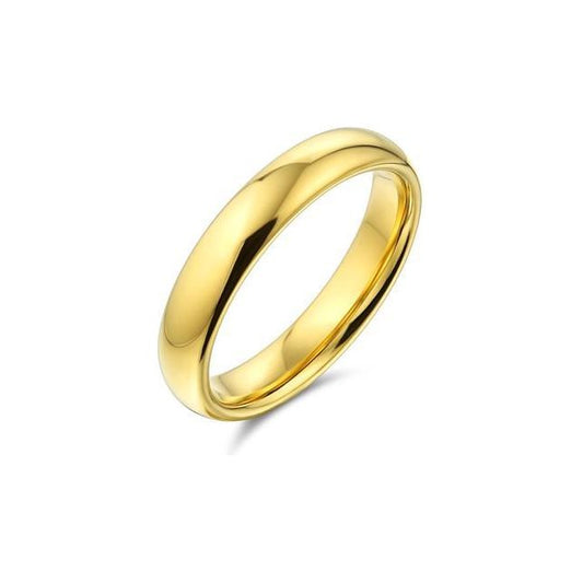 Plain Simple Thin Dome Couples Titanium Wedding Band Polished 14K Gold Plated Ring For Men For Women Comfort Fit 4MM