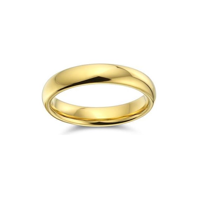 Plain Simple Thin Dome Couples Titanium Wedding Band Polished 14K Gold Plated Ring For Men For Women Comfort Fit 4MM