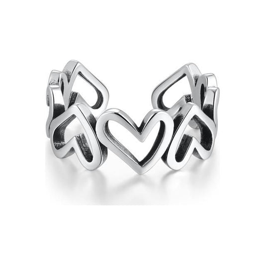 Sterling Silver Thin Cute Geometric Heart Shape Adjustable Wrap Open Ring Gifts for Women Girls