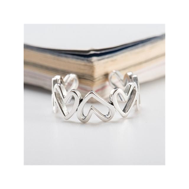 Sterling Silver Thin Cute Geometric Heart Shape Adjustable Wrap Open Ring Gifts for Women Girls