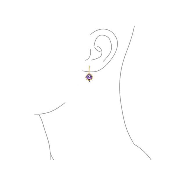 Purple Brazilian Amethyst Teardrop Solitaire Cabochon Bezel Drop Threader Earrings 14K Gold Plated Sterling Silver