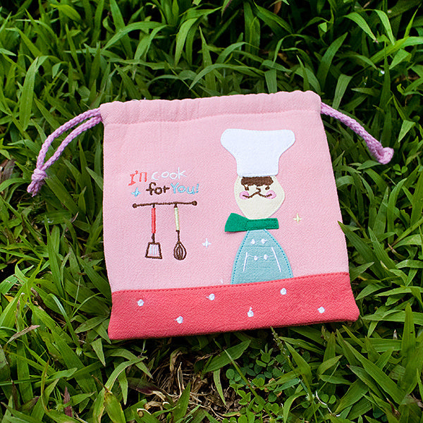 [cook For You] Embroidered Applique Fabric Art Draw String Bag / Drawstring Pouch (5.7*6.7)