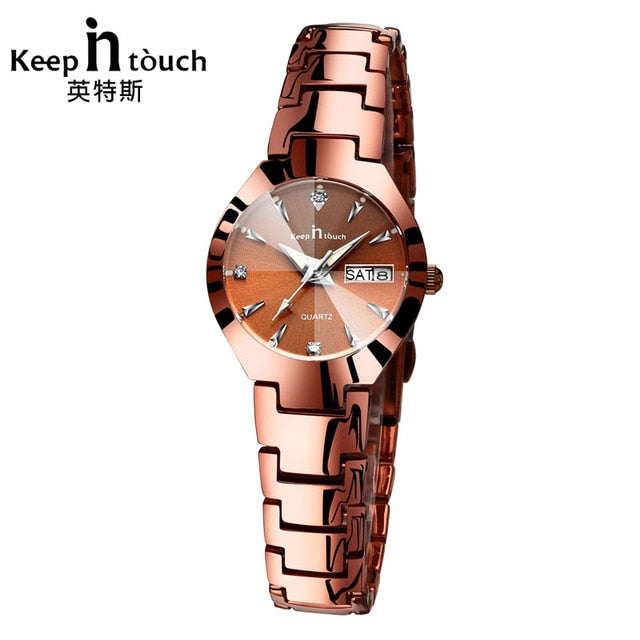 KEEP IN TOUCH Black Silver Watch Women Quartz Calendar Rhinestone Dress Bracelet Women's Watch Ladies Luminous Relogio Feminino