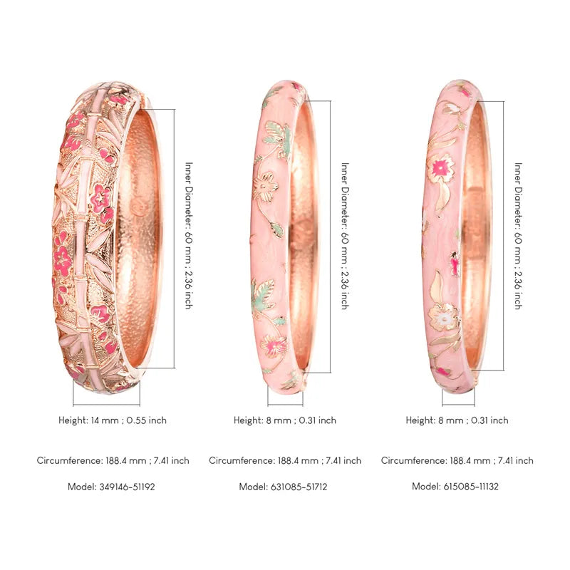 UJOY 3PCS Women's Bracelets Set Bangle On Hand Hinge Enamel Cloisonne Bangles For Women Pink Vintage Birthday Gift For Mother