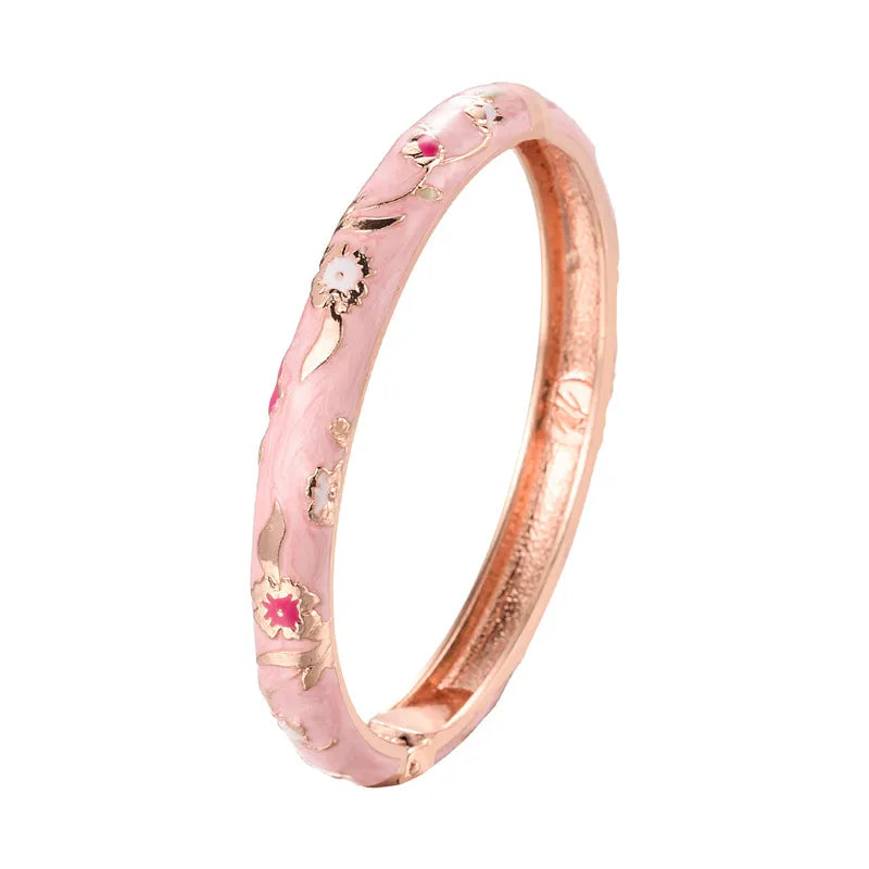 UJOY 3PCS Women's Bracelets Set Bangle On Hand Hinge Enamel Cloisonne Bangles For Women Pink Vintage Birthday Gift For Mother