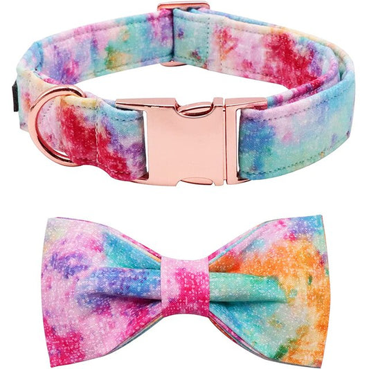 Unique Style Paws Colorful Cotton Dog Collar with Bow Tie Durable Dog Collar for Small Medium Large Dog