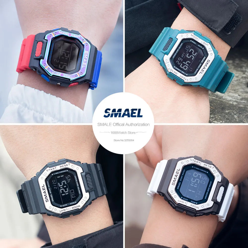 SMAEL Digital Watches for Men 50m Waterproof Military Sport Watch LED Display Auto Date Electronic Wristwatch часы relogio reloj