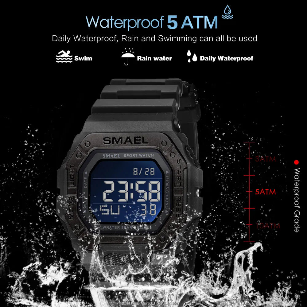 SMAEL Digital Watches for Men 50m Waterproof Military Sport Watch LED Display Auto Date Electronic Wristwatch часы relogio reloj