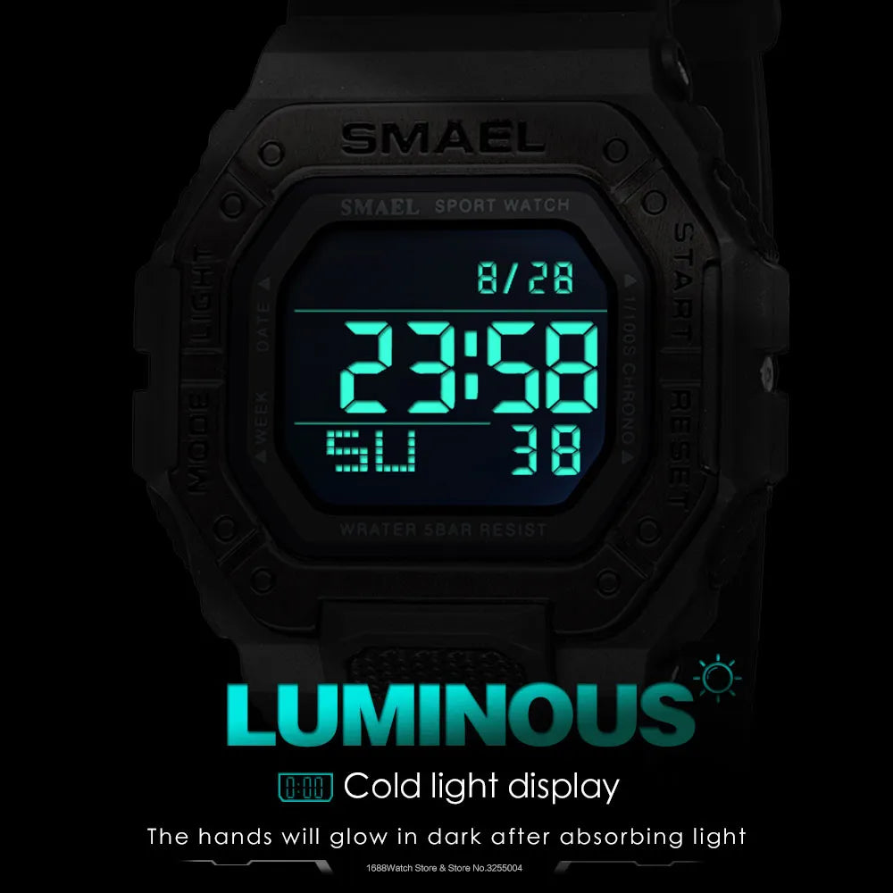 SMAEL Digital Watches for Men 50m Waterproof Military Sport Watch LED Display Auto Date Electronic Wristwatch часы relogio reloj