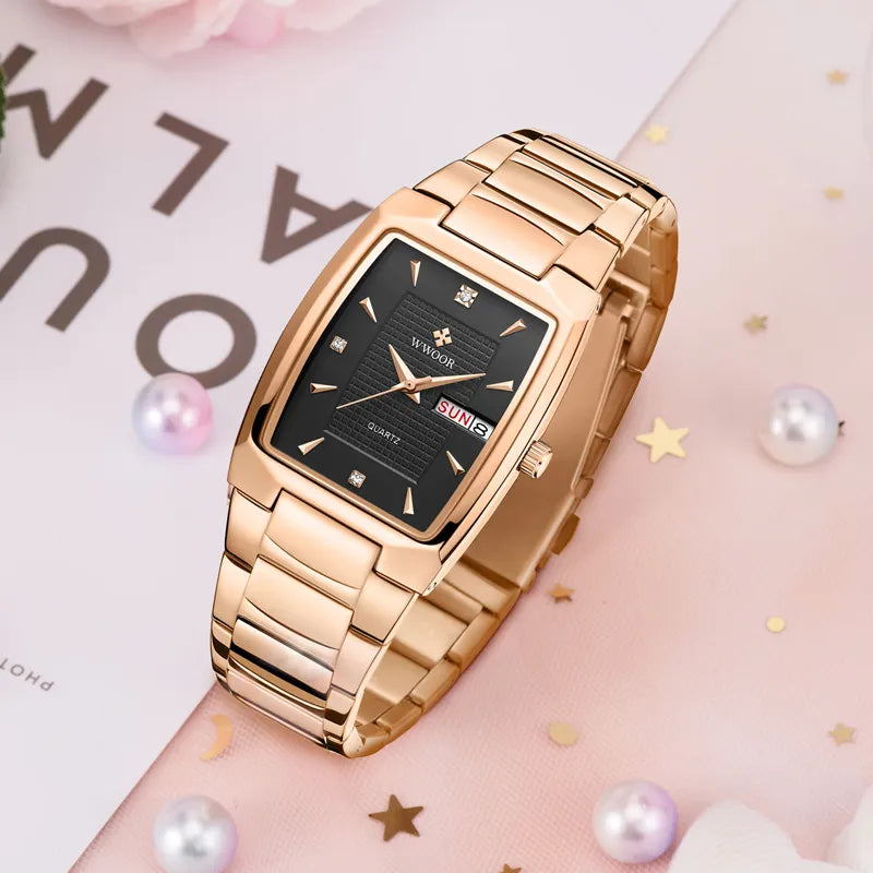 WWOOR Rose Gold Women Watches Top Brand Luxury Fashion Square Ladies Dress Waterproof Quartz Wristwatch Female Relogio Feminino