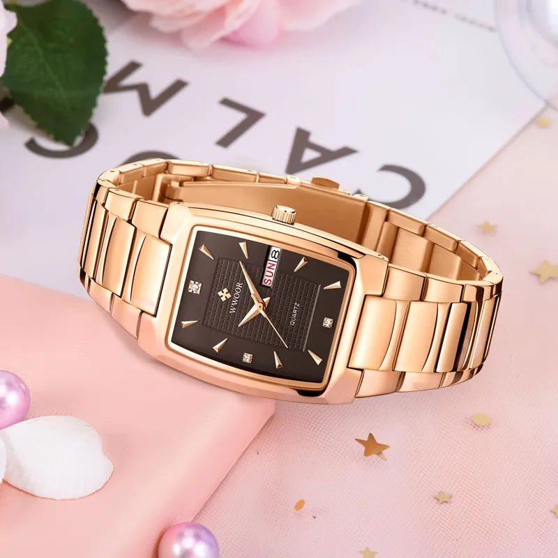 WWOOR Rose Gold Women Watches Top Brand Luxury Fashion Square Ladies Dress Waterproof Quartz Wristwatch Female Relogio Feminino