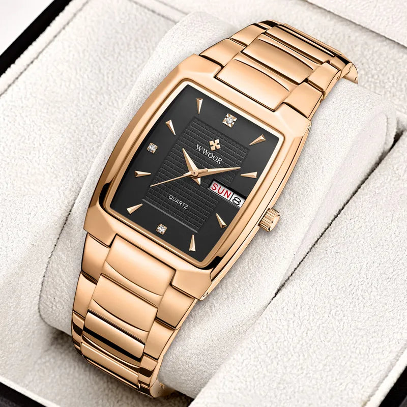 WWOOR Rose Gold Women Watches Top Brand Luxury Fashion Square Ladies Dress Waterproof Quartz Wristwatch Female Relogio Feminino